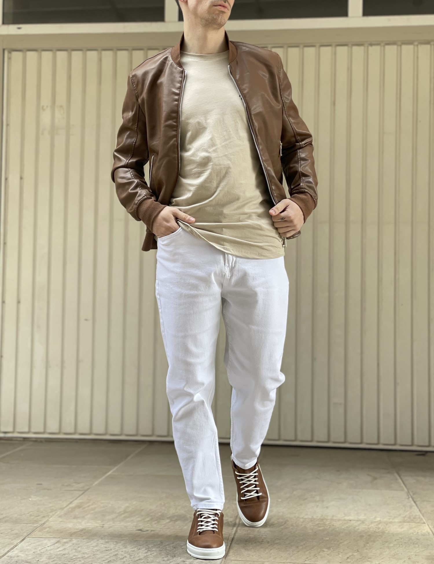 Bread and Buttons ανδρικό ταμπά Jacket Bomber από δερματίνη G12318T φωτογραφία